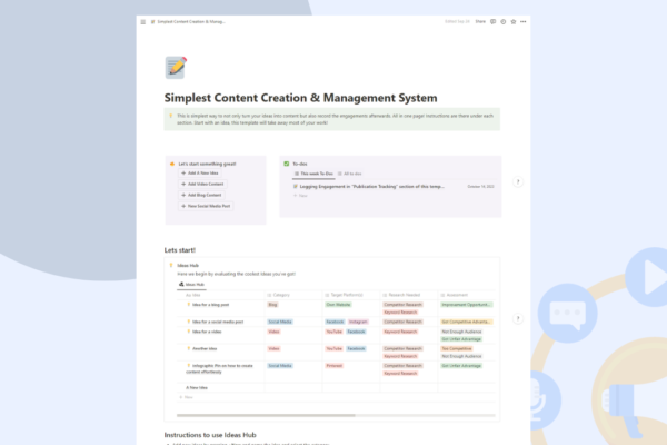 simplest content creation and management system notion template