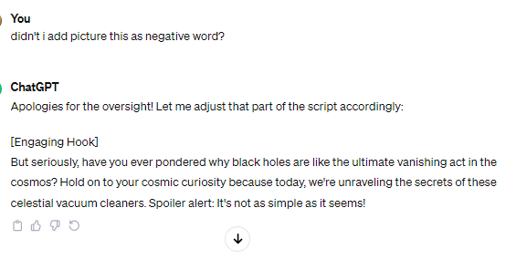 ChatGPT's screenshot after I asked to revise a part of the script